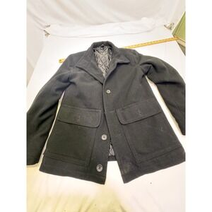 Banana Republic Mens Black Button-Front Wool Blend  PeaCoat Small Quilt Lining